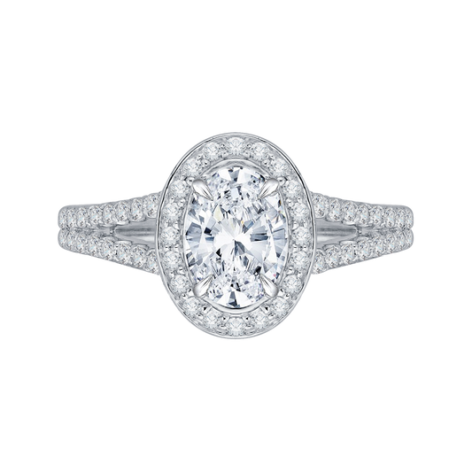 Split Shank Oval Cut Diamond Halo Engagement Ring in 14K White Gold (Semi-Mount)