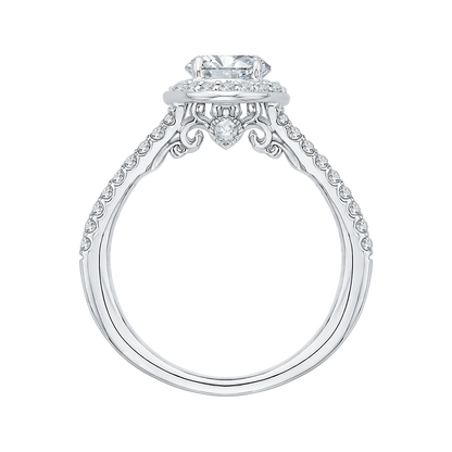 Split Shank Oval Cut Diamond Halo Engagement Ring in 14K White Gold (Semi-Mount)