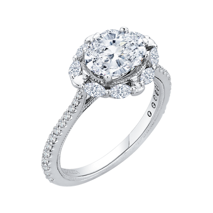 Oval Cut Diamond Halo Engagement Ring in 14K White Gold (Semi-Mount)