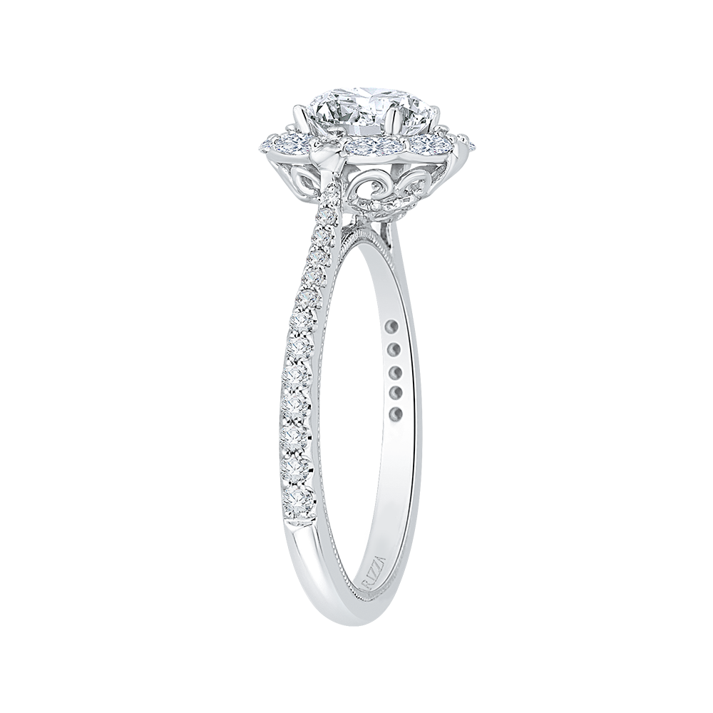 Oval Cut Diamond Halo Engagement Ring in 14K White Gold (Semi-Mount)