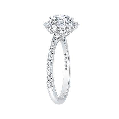 Oval Cut Diamond Halo Engagement Ring in 14K White Gold (Semi-Mount)