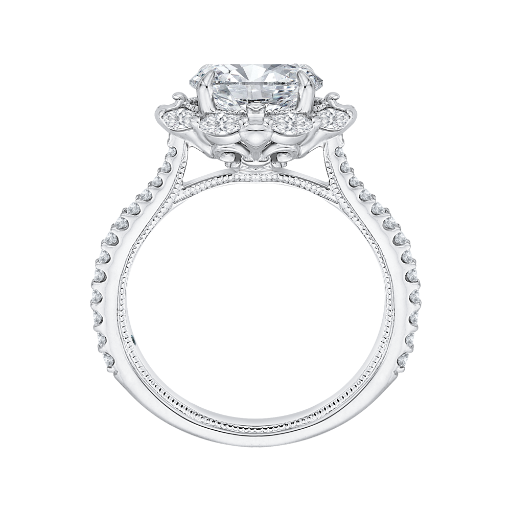 Oval Cut Diamond Halo Engagement Ring in 14K White Gold (Semi-Mount)