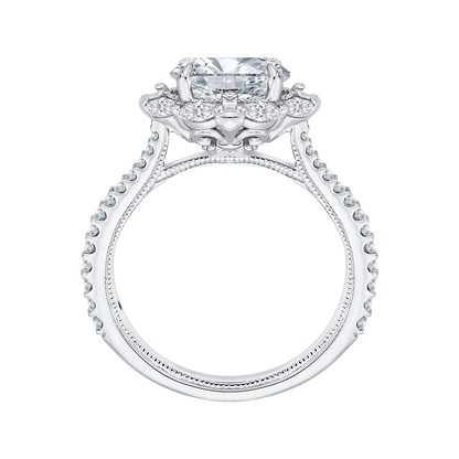 Oval Cut Diamond Halo Engagement Ring in 14K White Gold (Semi-Mount)