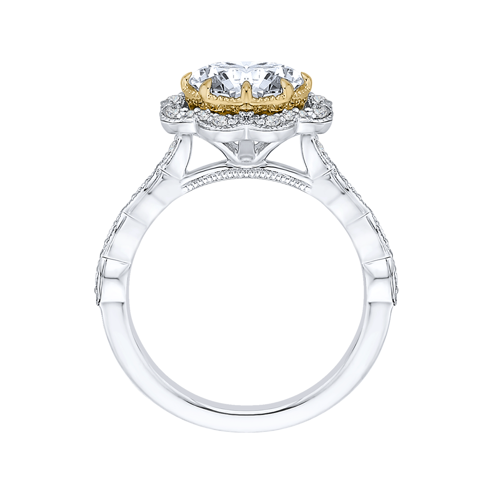 Oval Cut Diamond Halo Engagement Ring in 14K Two Tone Gold (Semi-Mount)