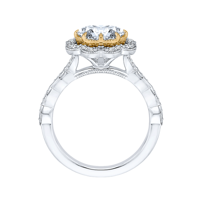 Oval Cut Diamond Halo Engagement Ring in 14K Two Tone Gold (Semi-Mount)