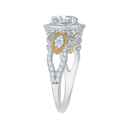 Oval Cut Diamond Halo Engagement Ring in 14K Two Tone Gold (Semi-Mount)