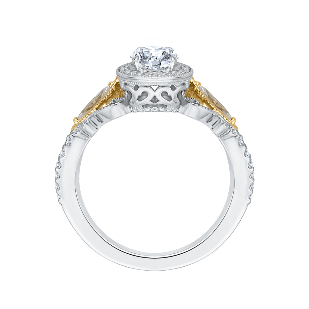 Oval Cut Diamond Halo Engagement Ring in 14K Two Tone Gold (Semi-Mount)