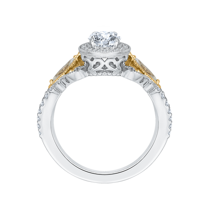 Oval Cut Diamond Halo Engagement Ring in 14K Two Tone Gold (Semi-Mount)