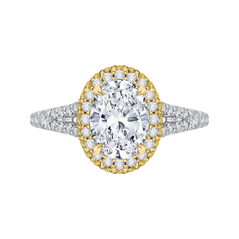 Split Shank Oval Cut Diamond Halo Engagement Ring in 14K Two Tone Gold (Semi-Mount)