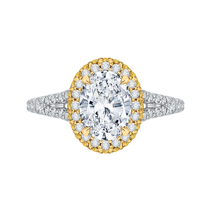 Split Shank Oval Cut Diamond Halo Engagement Ring in 14K Two Tone Gold (Semi-Mount)