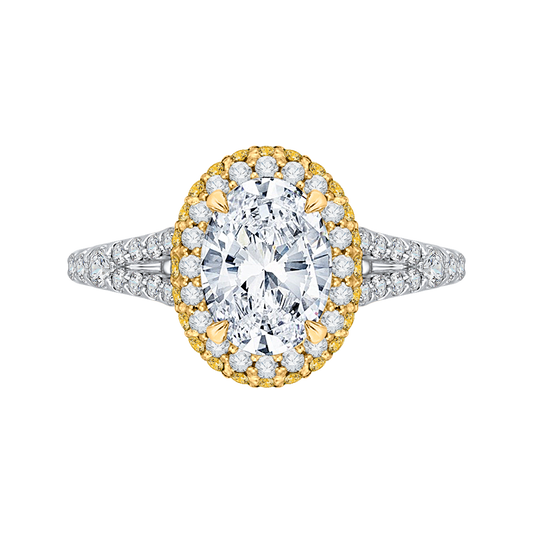 Split Shank Oval Cut Diamond Halo Engagement Ring in 14K Two Tone Gold (Semi-Mount)