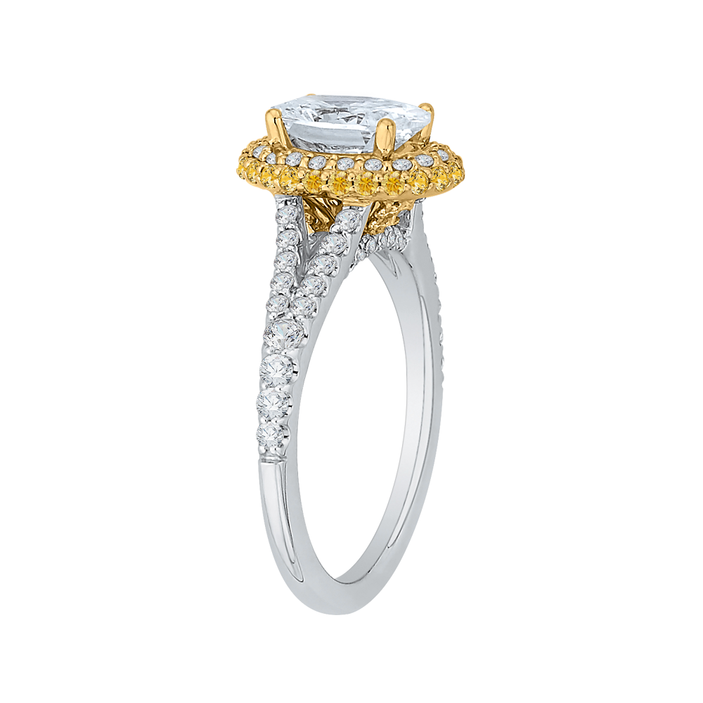 Split Shank Oval Cut Diamond Halo Engagement Ring in 14K Two Tone Gold (Semi-Mount)