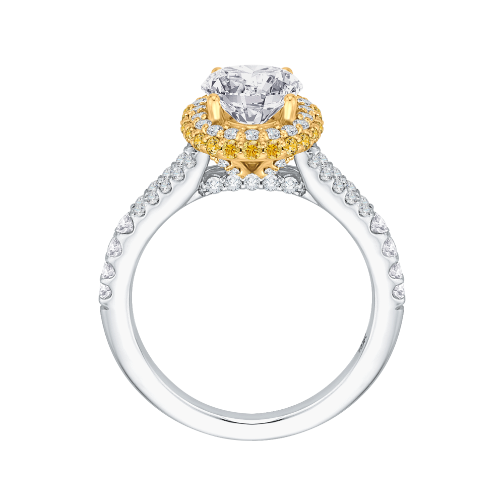 Split Shank Oval Cut Diamond Halo Engagement Ring in 14K Two Tone Gold (Semi-Mount)