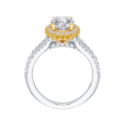 Split Shank Oval Cut Diamond Halo Engagement Ring in 14K Two Tone Gold (Semi-Mount)