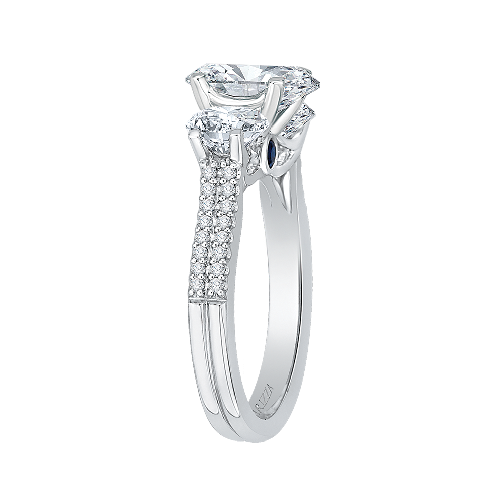 Oval Cut Diamond Three-Stone Cathedral Style Engagement Ring in 14K White Gold (Semi-Mount)