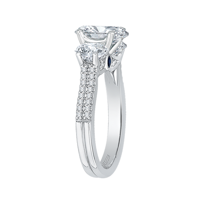 Oval Cut Diamond Three-Stone Cathedral Style Engagement Ring in 14K White Gold (Semi-Mount)