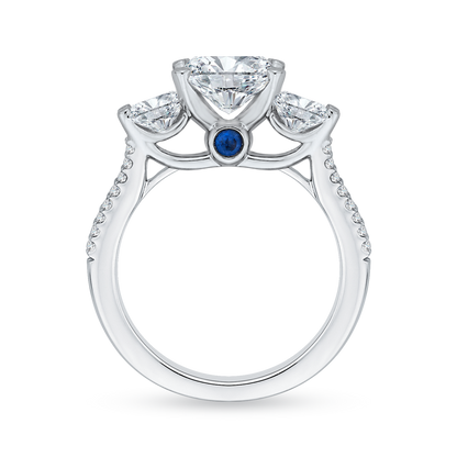 Oval Cut Diamond Three-Stone Cathedral Style Engagement Ring in 14K White Gold (Semi-Mount)