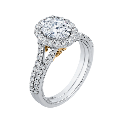 Split Shank Oval Cut Diamond Halo Vintage Engagement Ring in 14K Two Tone Gold (Semi-Mount)