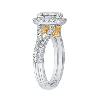 Split Shank Oval Cut Diamond Halo Vintage Engagement Ring in 14K Two Tone Gold (Semi-Mount)