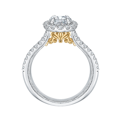 Split Shank Oval Cut Diamond Halo Vintage Engagement Ring in 14K Two Tone Gold (Semi-Mount)