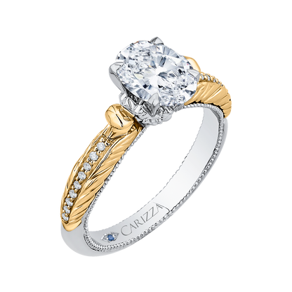 Oval Cut Diamond Engagement Ring in 14K Two Tone Gold (Semi-Mount)