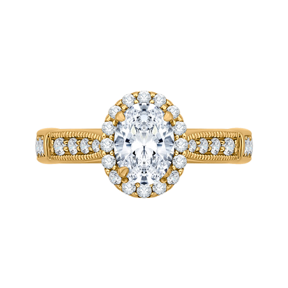 Oval Cut Diamond Halo Engagement Ring in 14K Yellow Gold (Semi-Mount)