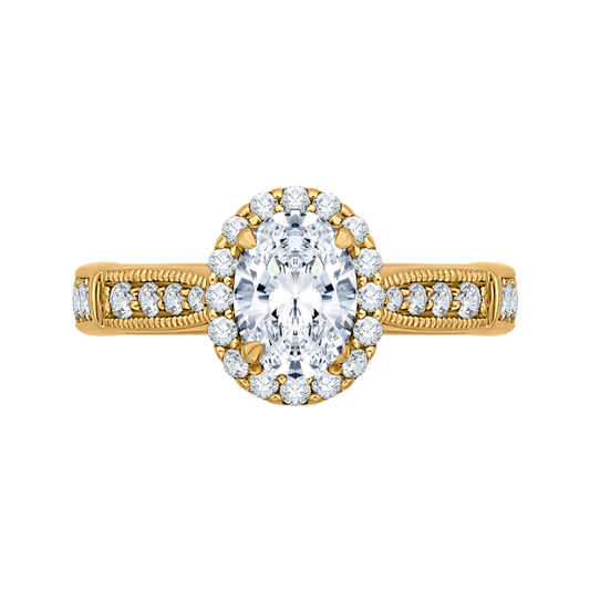 Oval Cut Diamond Halo Engagement Ring in 14K Yellow Gold (Semi-Mount)