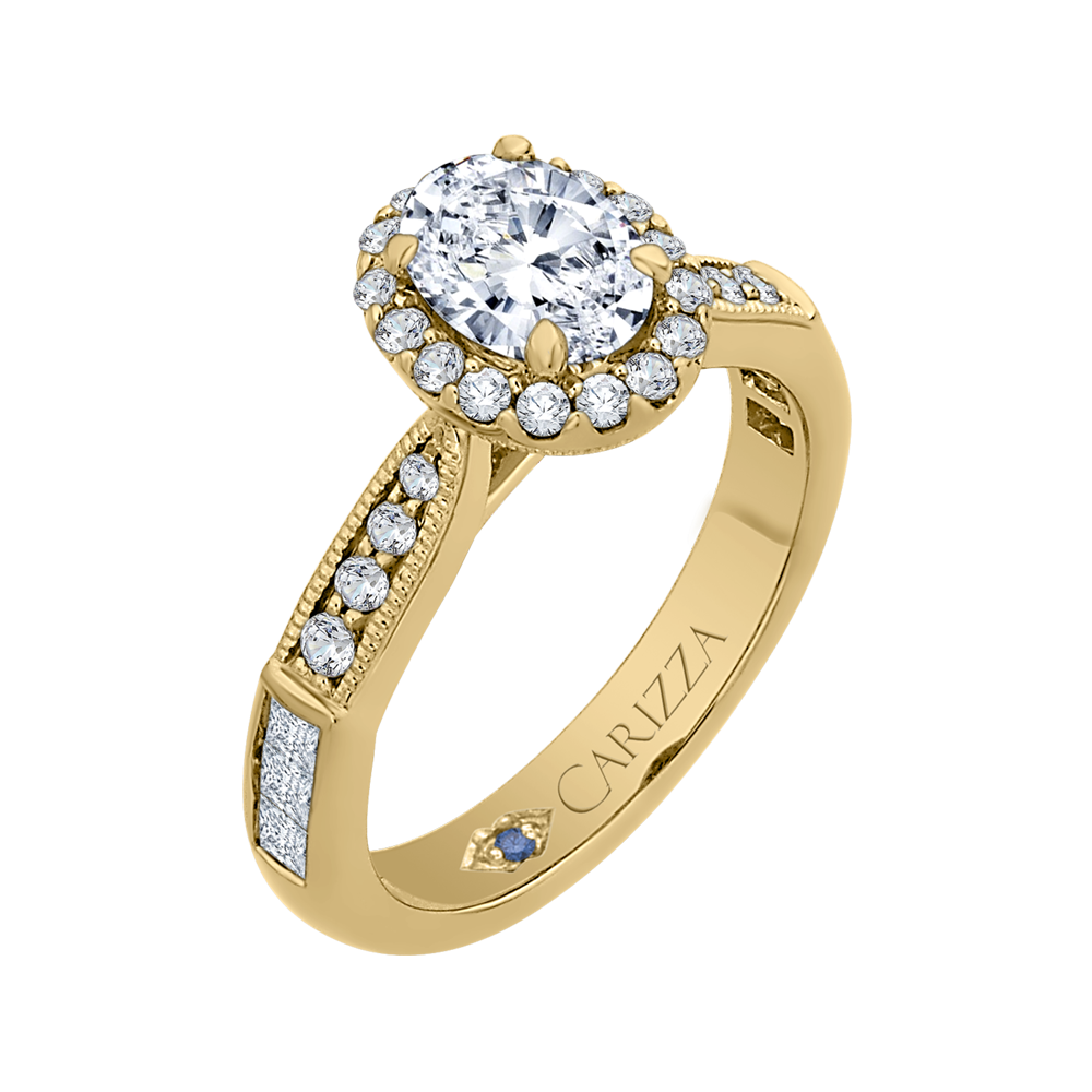 Oval Cut Diamond Halo Engagement Ring in 14K Yellow Gold (Semi-Mount)