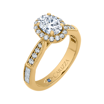 Oval Cut Diamond Halo Engagement Ring in 14K Yellow Gold (Semi-Mount)