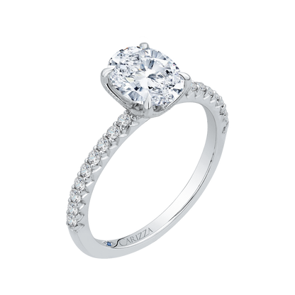 14K White Gold Oval Diamond Floral Engagement Ring (Semi-Mount)
