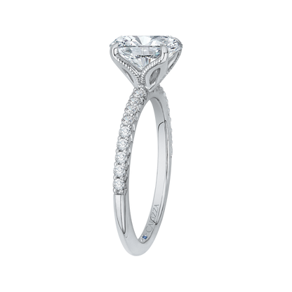 14K White Gold Oval Diamond Floral Engagement Ring (Semi-Mount)
