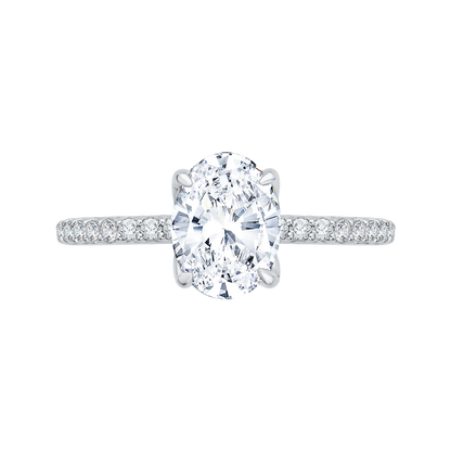 14K White Gold Oval Diamond Floral Engagement Ring (Semi-Mount)