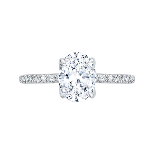 14K White Gold Oval Diamond Floral Engagement Ring (Semi-Mount)