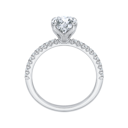 14K White Gold Oval Diamond Floral Engagement Ring (Semi-Mount)
