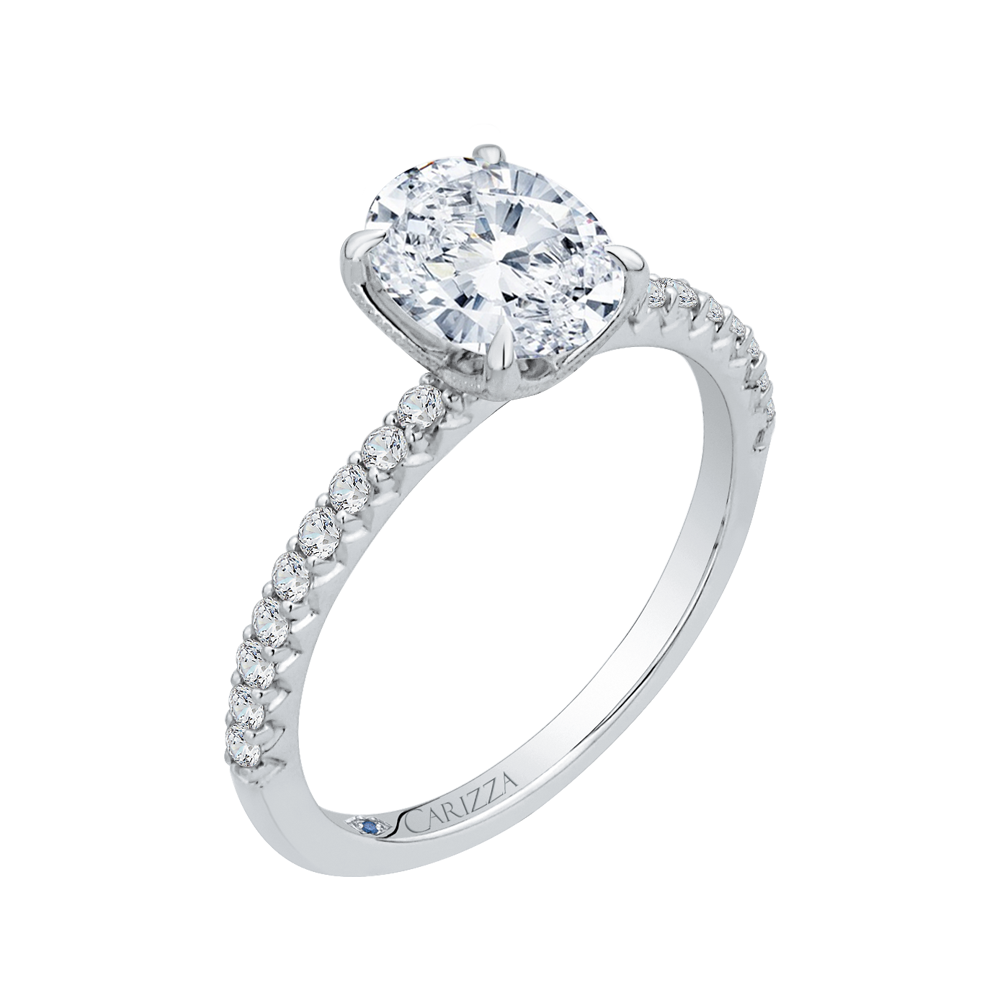 Oval Cut Diamond Floral Engagement Ring in 14K White Gold (Semi-Mount)