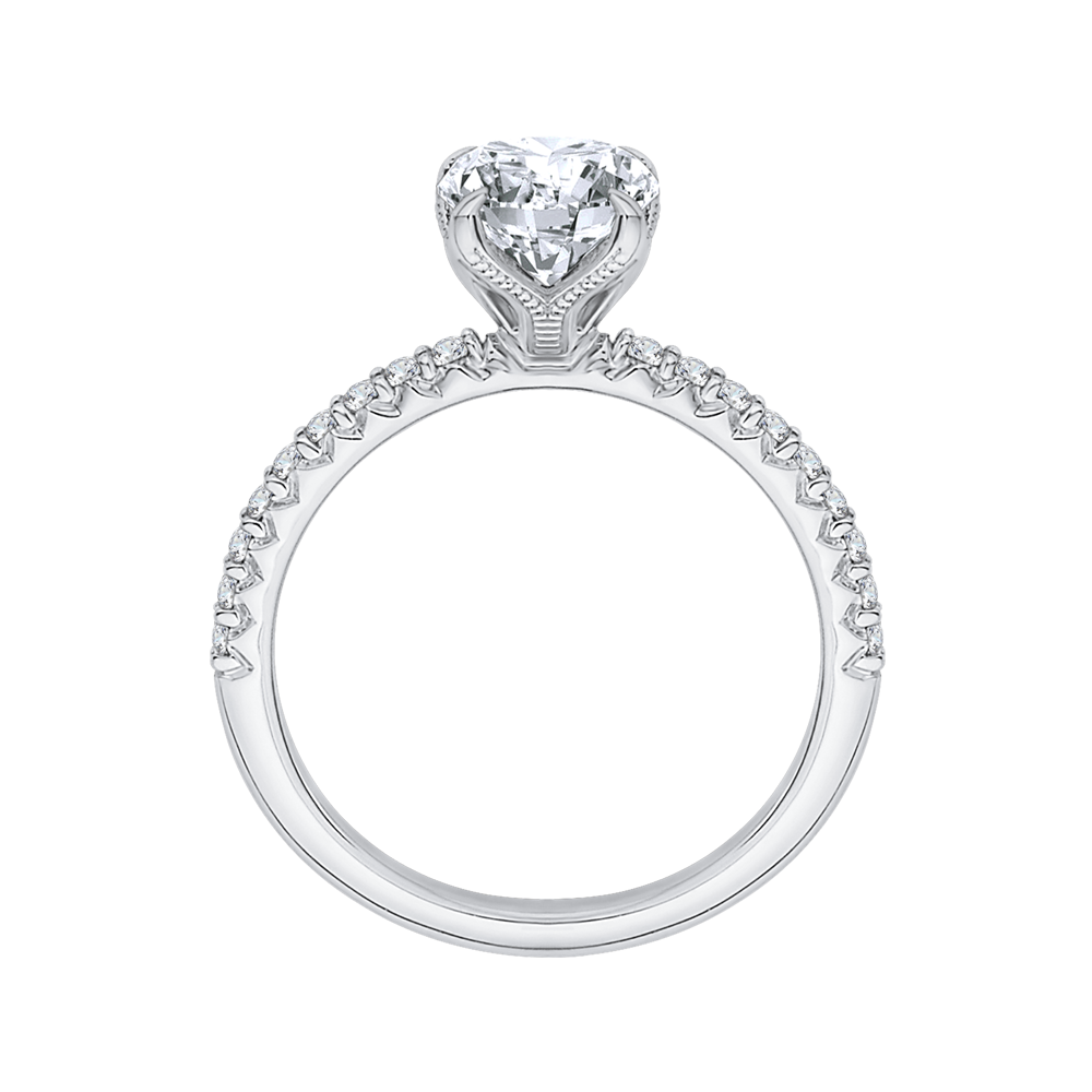 Oval Cut Diamond Floral Engagement Ring in 14K White Gold (Semi-Mount)