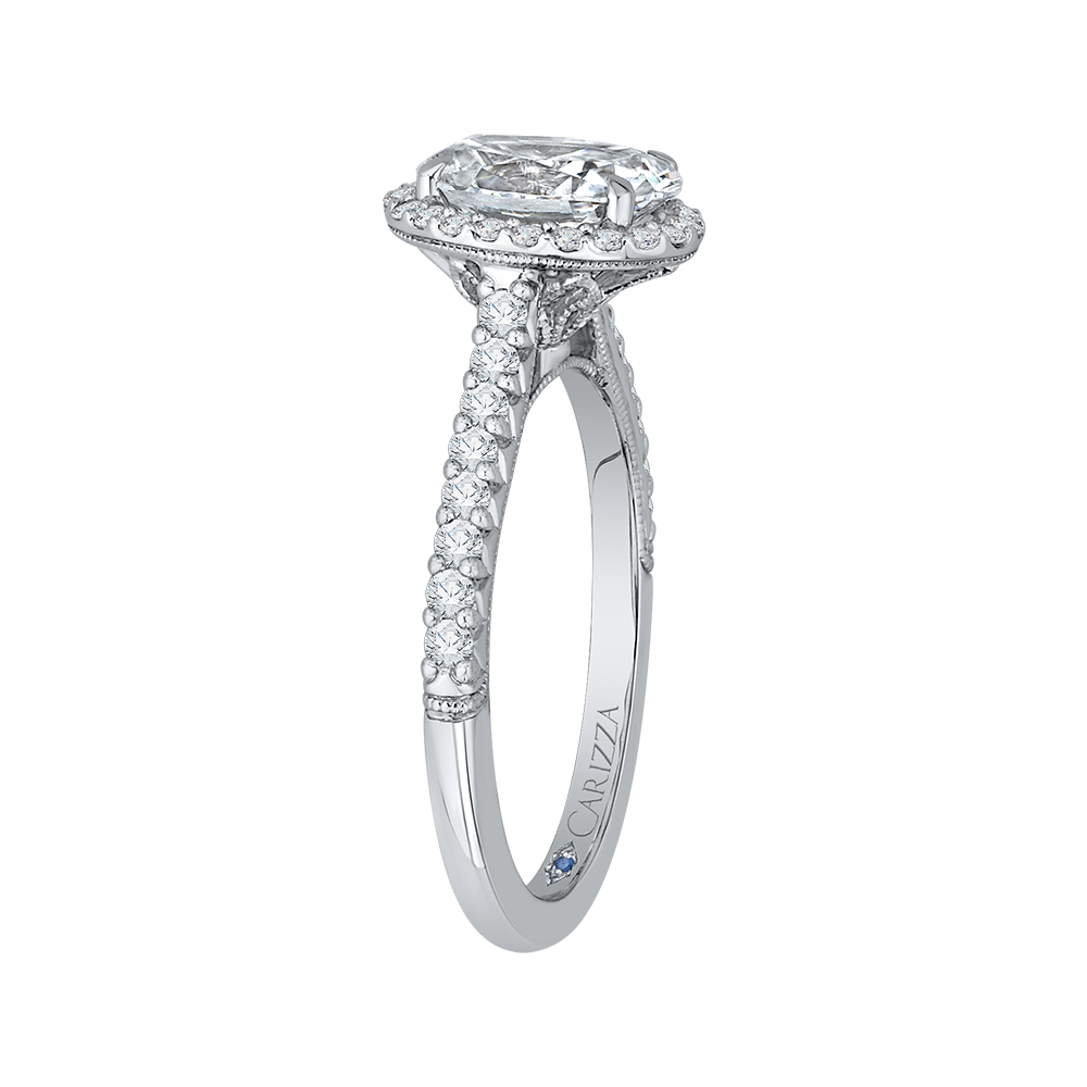 14K White Gold Oval Cut Diamond Halo Engagement Ring (Semi-Mount)
