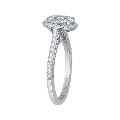 14K White Gold Oval Cut Diamond Halo Engagement Ring (Semi-Mount)