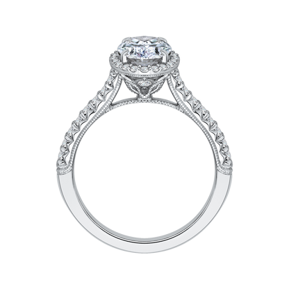 14K White Gold Oval Cut Diamond Halo Engagement Ring (Semi-Mount)