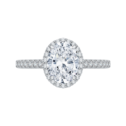 14K White Gold Oval Cut Diamond Halo Engagement Ring (Semi-Mount)