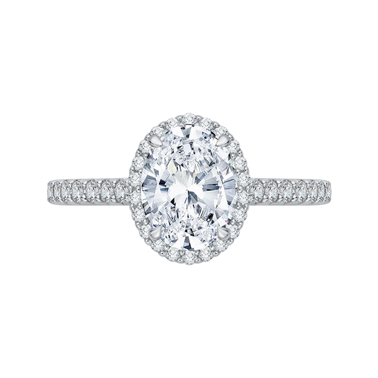 14K White Gold Oval Cut Diamond Halo Engagement Ring (Semi-Mount)