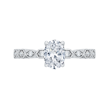 Oval Cut Diamond Floral Engagement Ring in 14K White Gold (Semi-Mount)