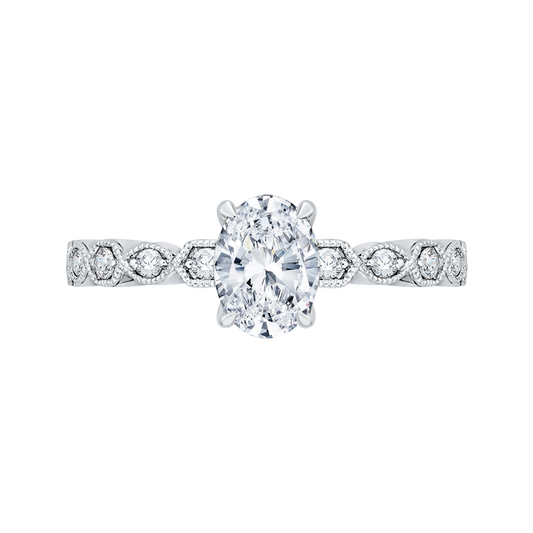 Oval Cut Diamond Floral Engagement Ring in 14K White Gold (Semi-Mount)