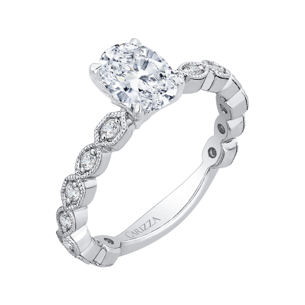 Oval Cut Diamond Floral Engagement Ring in 14K White Gold (Semi-Mount)