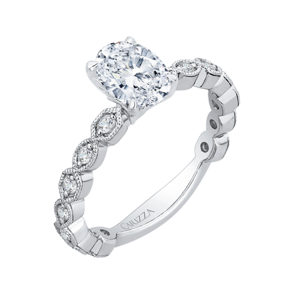 Oval Cut Diamond Floral Engagement Ring in 14K White Gold (Semi-Mount)