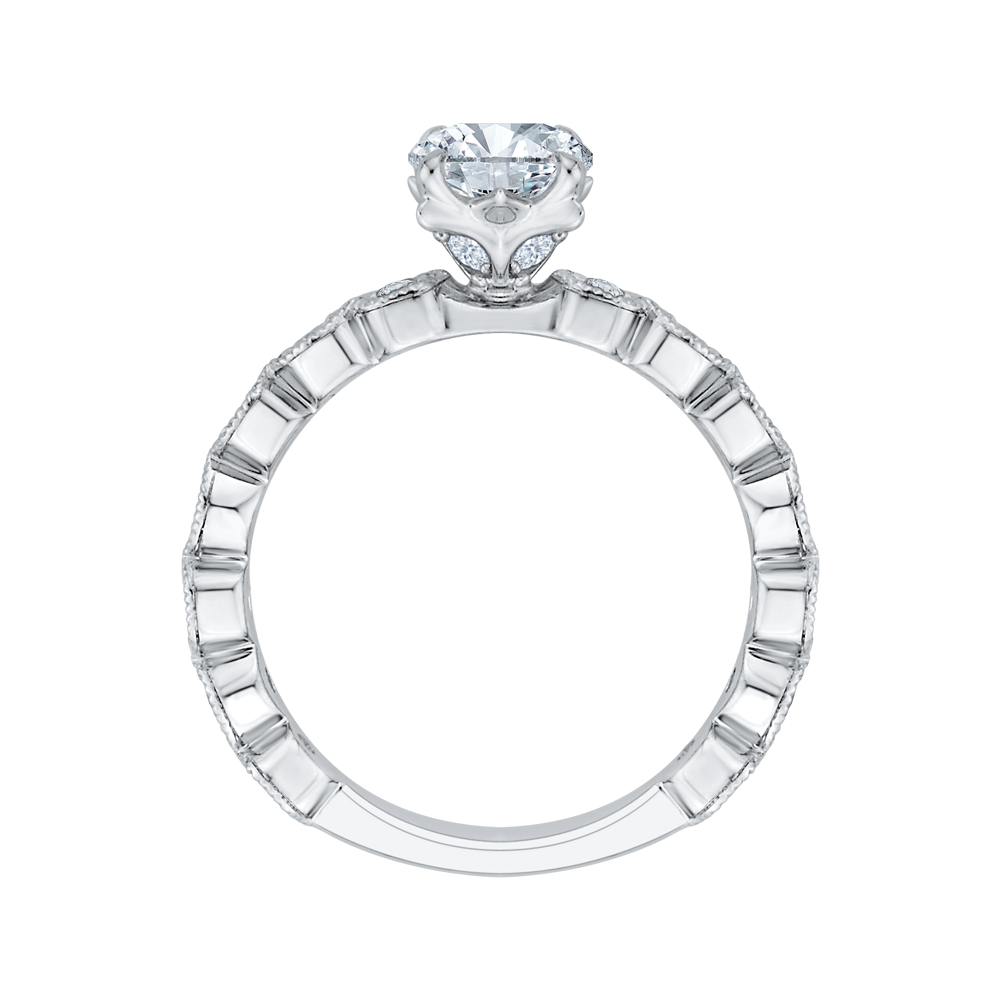 Oval Cut Diamond Floral Engagement Ring in 14K White Gold (Semi-Mount)