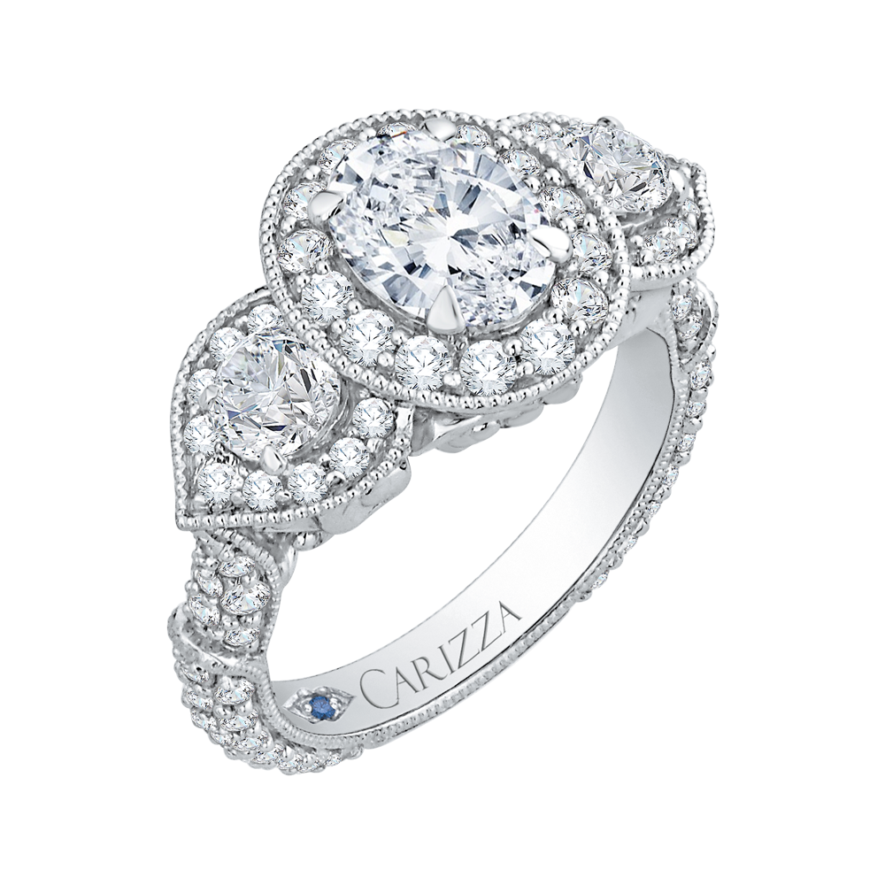 Oval Cut Diamond Halo Engagement Ring in 14K White Gold (Semi-Mount)