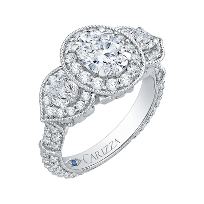 Oval Cut Diamond Halo Engagement Ring in 14K White Gold (Semi-Mount)