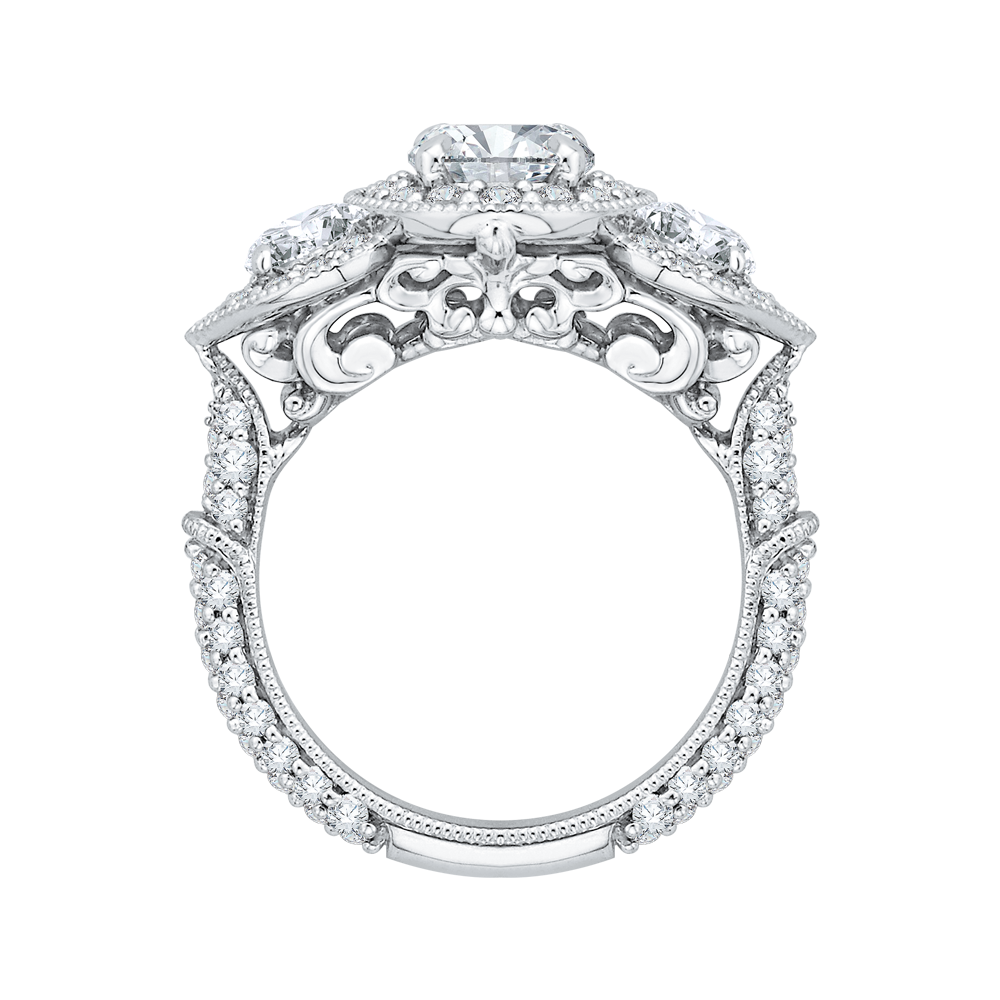 Oval Cut Diamond Halo Engagement Ring in 14K White Gold (Semi-Mount)