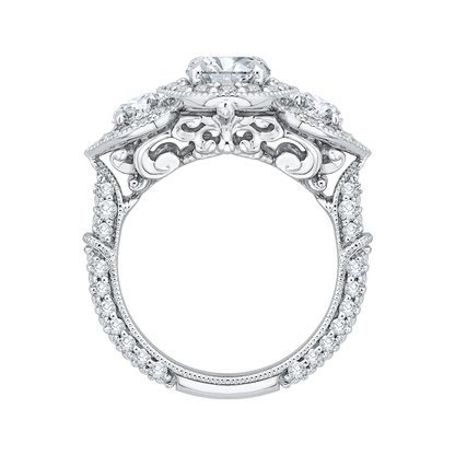 Oval Cut Diamond Halo Engagement Ring in 14K White Gold (Semi-Mount)